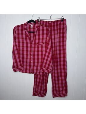 Victoria’s Secret Women’s Plaid Flannel Pajamas Pink Red Valentine Size XS